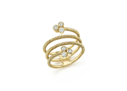 CZ Studded Gold Plated Twisted Wire Ladies Stack Ring